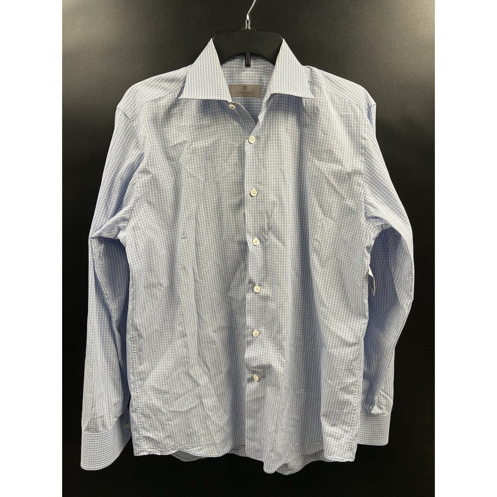 Canali Graph Check Long Sleeve Button-up Men's Shirt Sz  15 3/4 40 Made in Italy